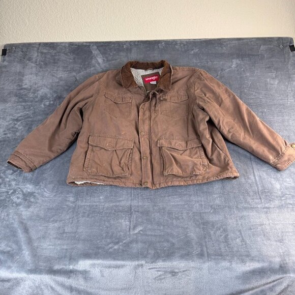 Wrangler Men's 3XL Sherpa Lined Canvas Jacket Barn Coat Brown Chore Utility - Picture 2 of 10